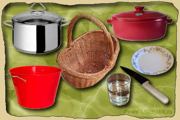 Предметы с прилагательными. Развитие речи - кастрюля, стакан, ведро, нож